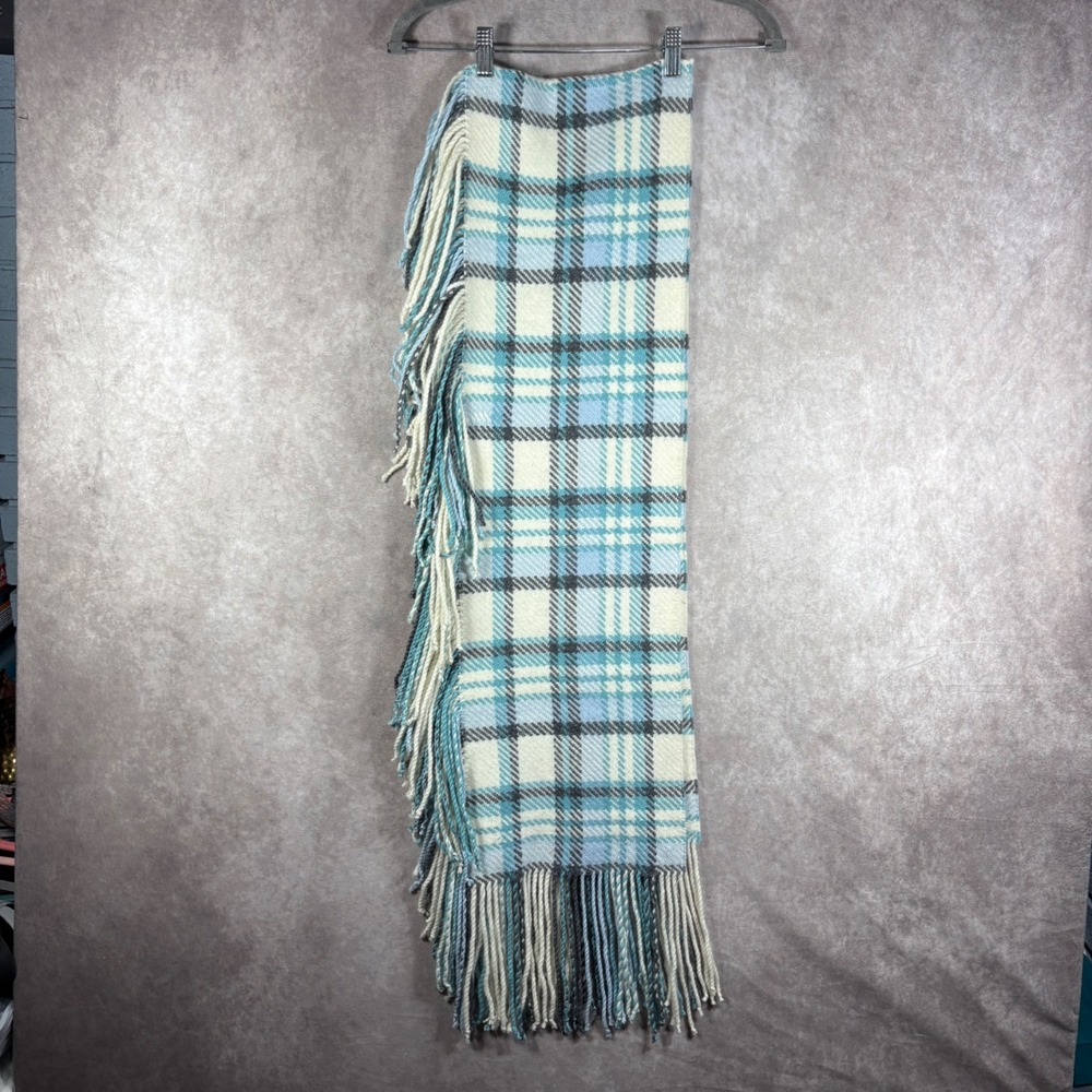 Banana Republic Scarf Blue Plaid Fringe Lambswool Cashmere Blend